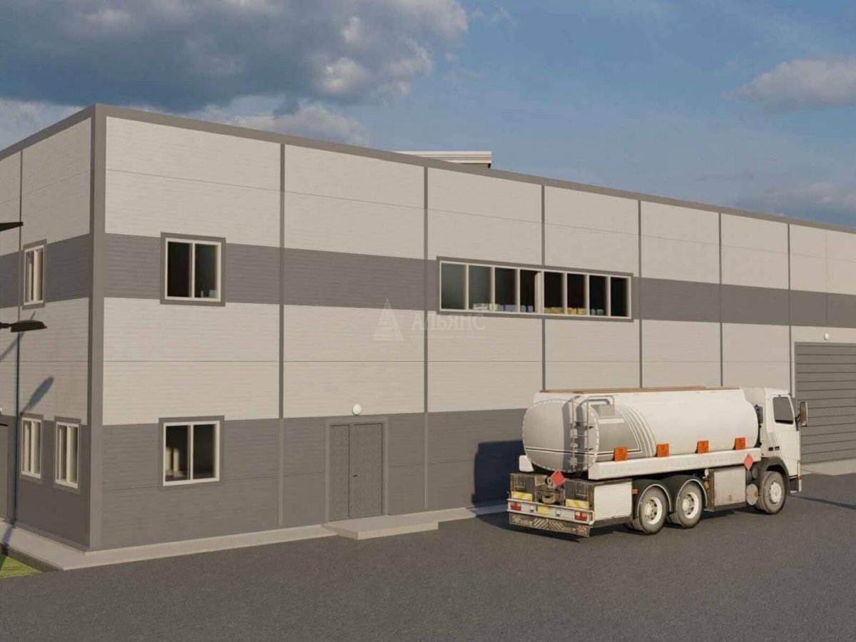 3D визуализация Производственное здание с АБК из сэндвич-панелей - фото 4
